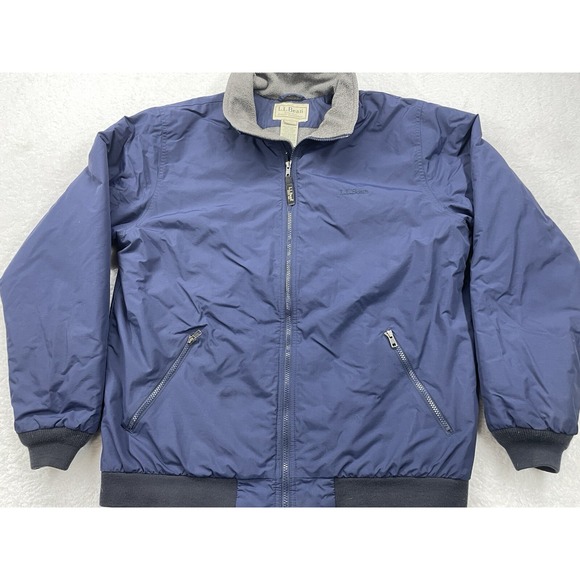 LL Bean Jacket Mens Large Tall Blue Chore Polartec Field Barn Flannel Lined Coat - Picture 1 of 12